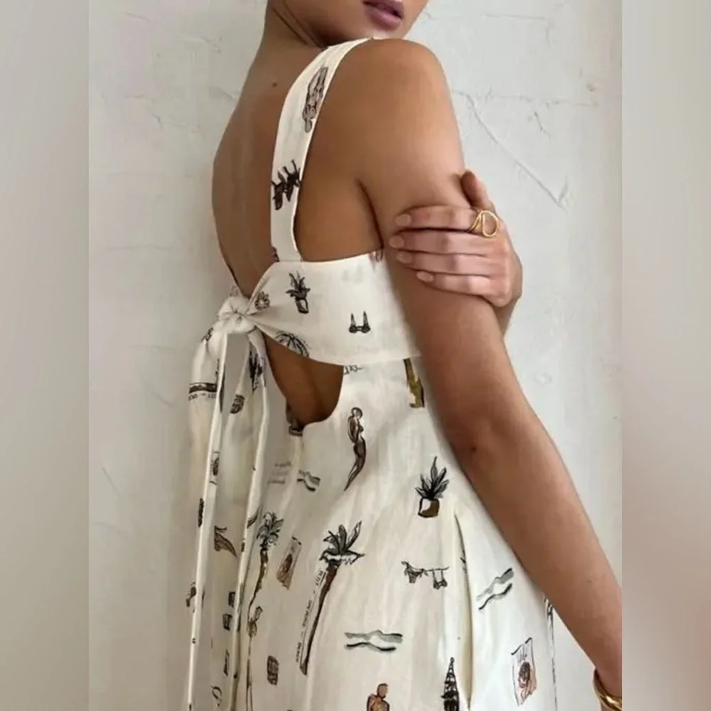 Full Size Printed Square Neck Tie Back Maxi Dress Plus Size
